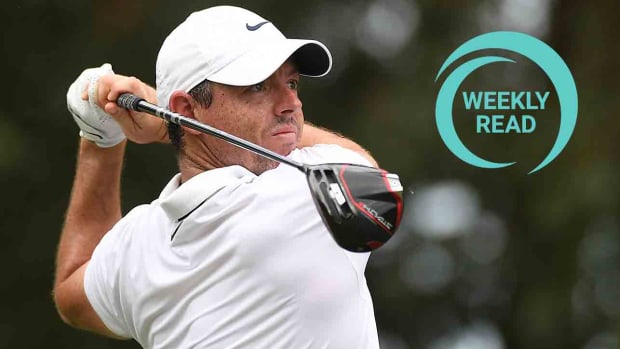 Rory McIlroy watches a tee shot at the 2023 FedEx St. Jude Championship in Memphis, Tenn.